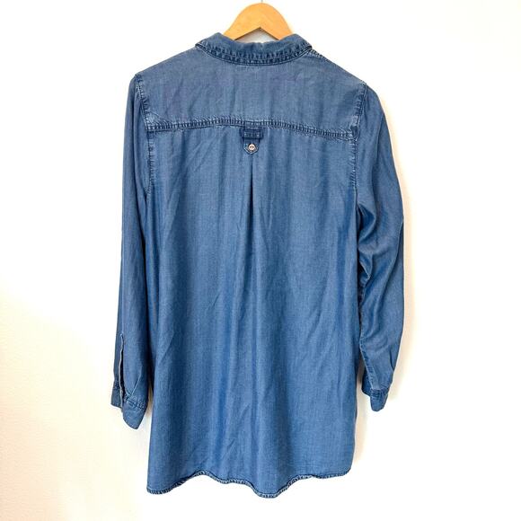 J.Jill Chambray Denim Button Up Side Button Slit Oversized Tunic Top Medium - Picture 2 of 11